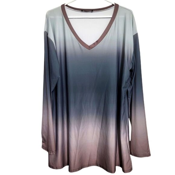 Lily by Firmiana Gray Green Pink Ombre Top - Picture 1 of 5